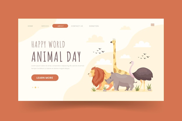 Vecteur gratuit modèle de page de destination pour la journée mondiale des animaux