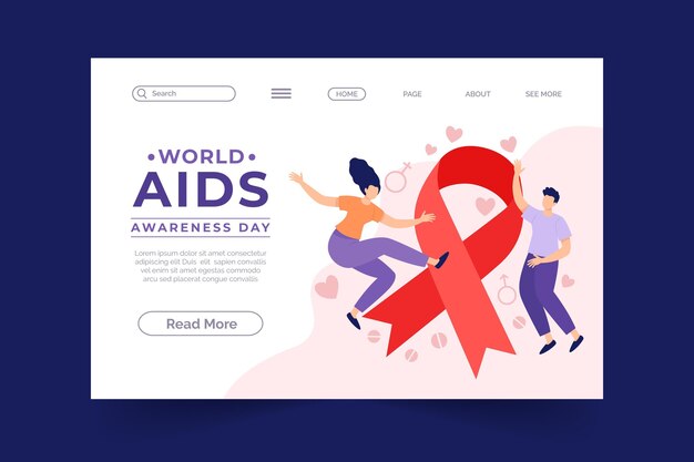 Vecteur gratuit modèle de page de destination pour la journée mondiale du sida dessiné à la main