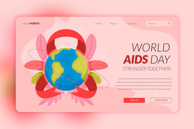 Vecteur gratuit modèle de page de destination pour la journée mondiale du sida dessiné à la main