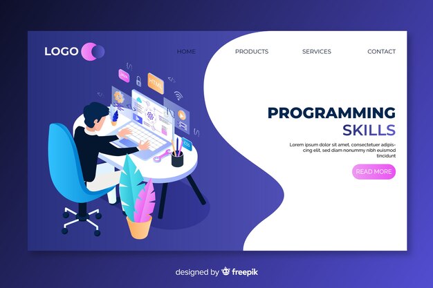 Modèle de page de destination pour la programmation isométrique