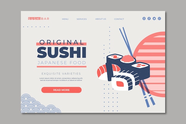 Vecteur gratuit modèle de page de destination pour restaurant de sushi