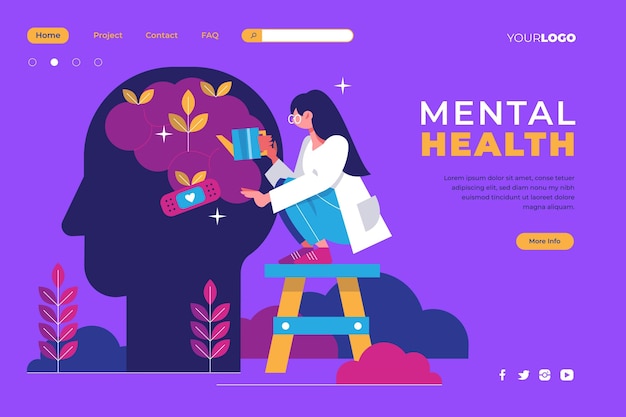 Modèle de page de destination pour la santé mentale à plat