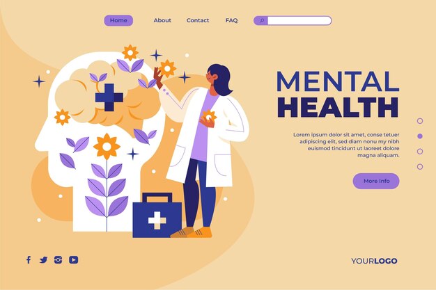 Modèle de page de destination pour la santé mentale à plat