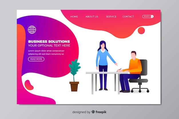 Vecteur gratuit modèle de page de destination pour les solutions métier