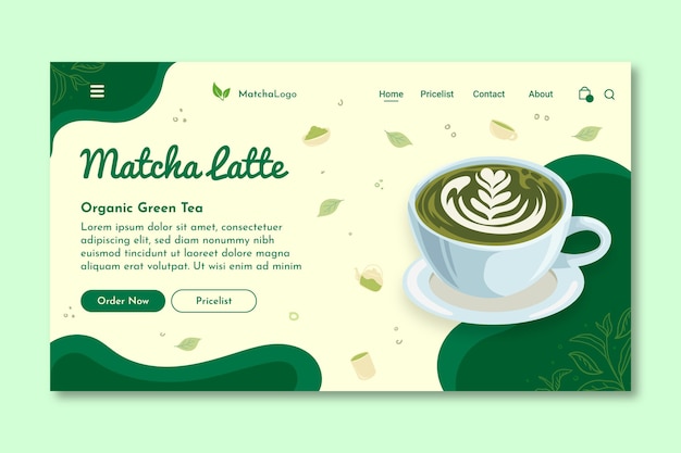 Vecteur gratuit modèle de page de destination pour le thé matcha