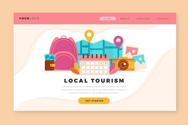 Vecteur gratuit modèle de page de destination pour le tourisme local
