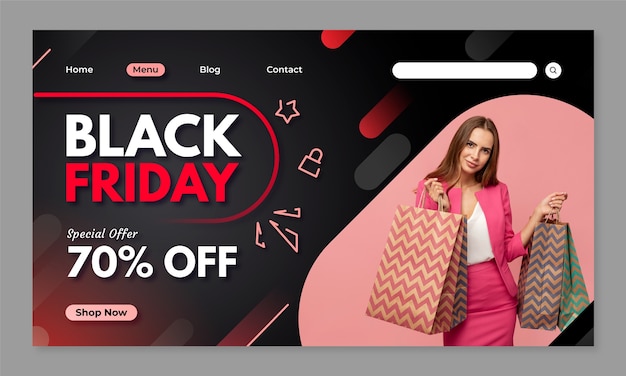 Vecteur gratuit modèle de page de destination pour les ventes du black friday