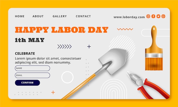 Vecteur gratuit modèle de page de destination réaliste pour la fête du travail