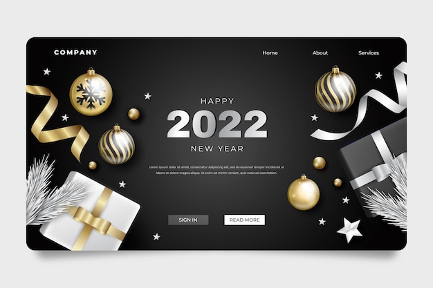 Vecteur gratuit modèle de page de destination réaliste pour le nouvel an