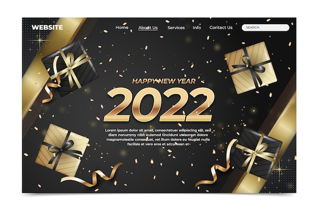 Vecteur gratuit modèle de page de destination réaliste pour le nouvel an