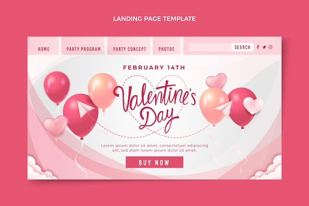 Vecteur gratuit modèle de page de destination réaliste pour la saint-valentin