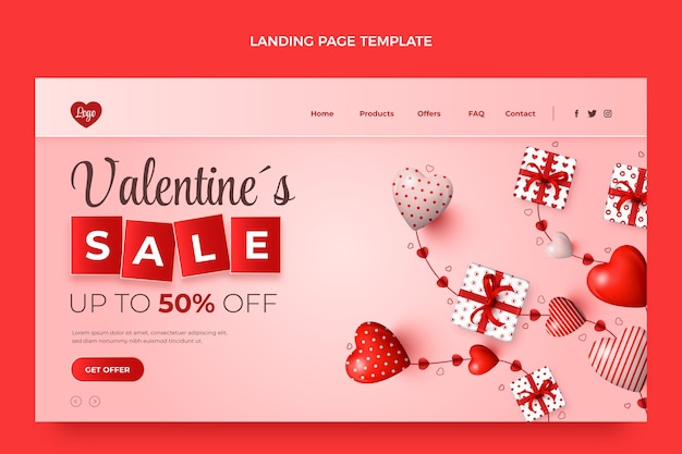 Vecteur gratuit modèle de page de destination réaliste pour la saint-valentin