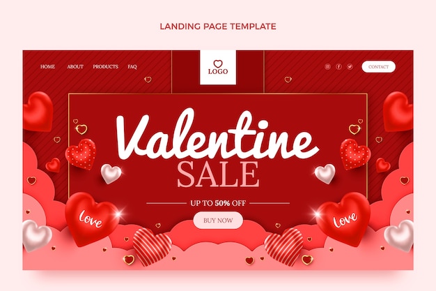 Vecteur gratuit modèle de page de destination réaliste pour la saint-valentin