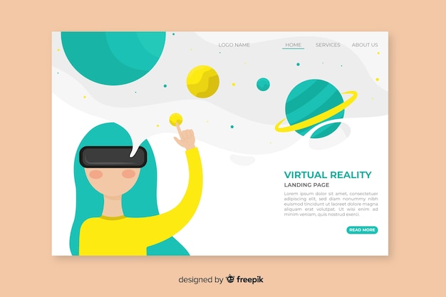 Vecteur gratuit modèle de page de destination de réalité virtuelle