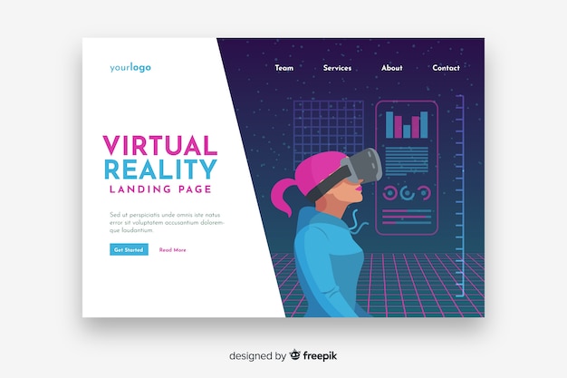 Vecteur gratuit modèle de page de destination de réalité virtuelle