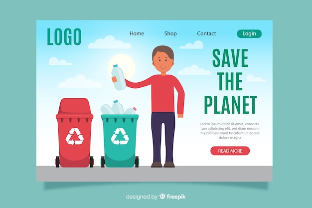 Vecteur gratuit modèle de page de destination de recyclage à plat