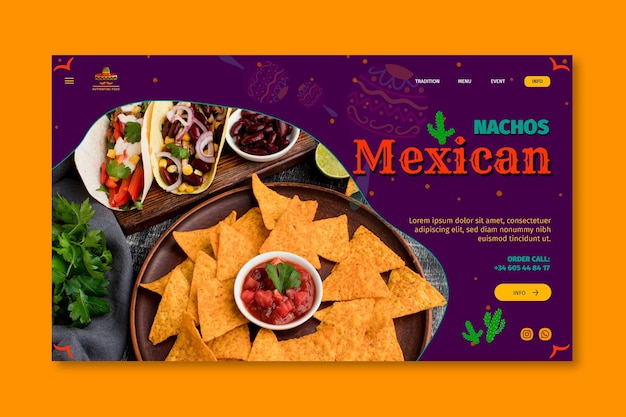 Vecteur gratuit modèle de page de destination de restaurant de cuisine mexicaine