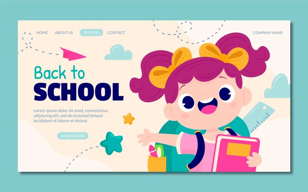 Modèle de page de destination de retour à l'école de dessin animé