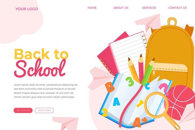 Modèle de page de destination de retour à plat à l'école