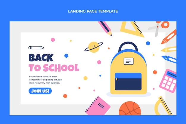Vecteur gratuit modèle de page de destination de retour à plat à l'école