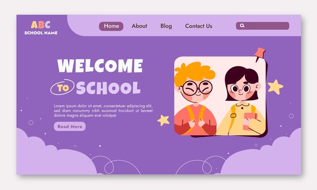 Modèle de page de destination de retour à plat à l'école