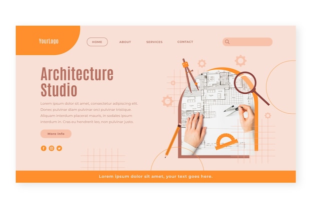 Vecteur gratuit modèle de page de destination de service d'architecte plat