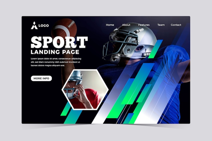 Vecteur gratuit modèle de page de destination sportive avec image