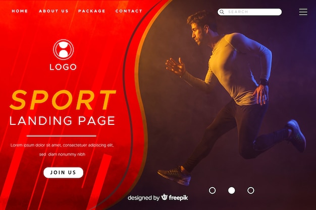 Modèle De Page De Destination Sportive Avec Photo