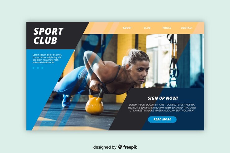 Vecteur gratuit modèle de page de destination sportive avec photo