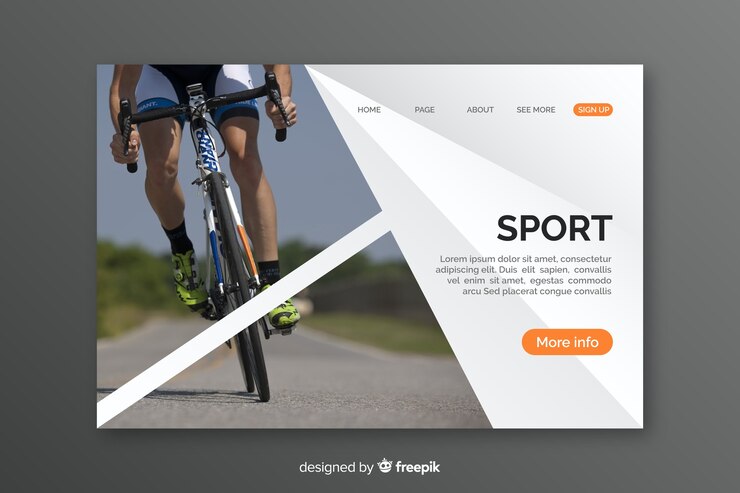 Vecteur gratuit modèle de page de destination sportive avec photo