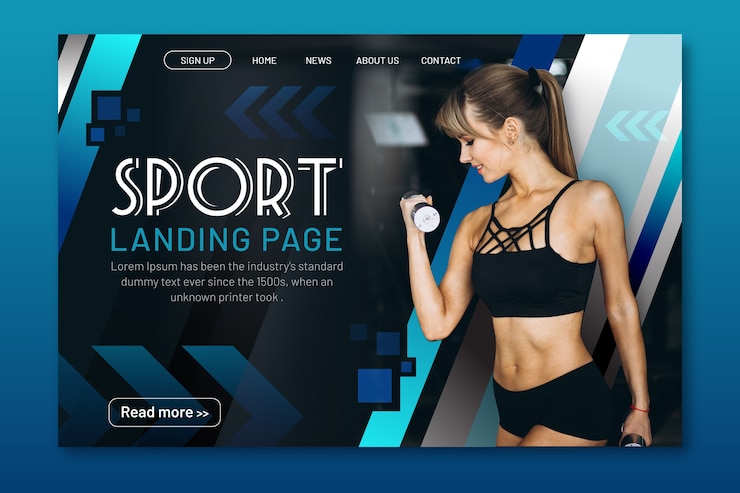Vecteur gratuit modèle de page de destination sportive avec photo