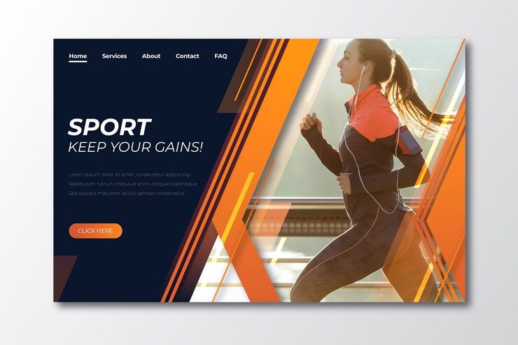 Vecteur gratuit modèle de page de destination sportive avec photo
