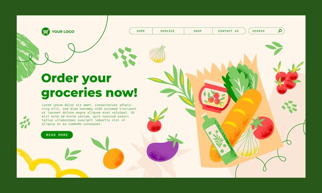 Modèle de page de destination de supermarché plat