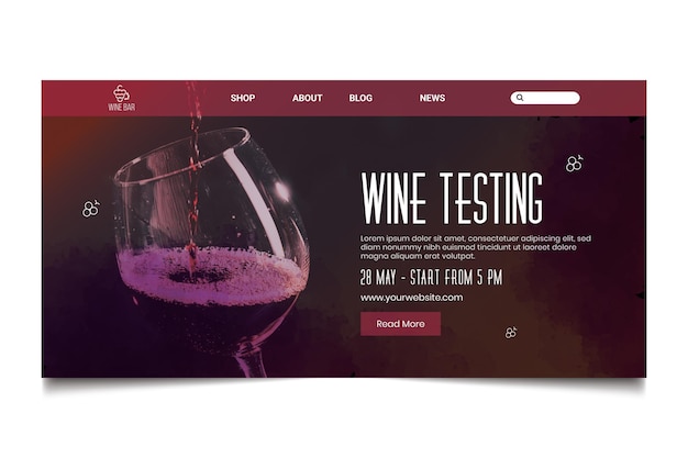 Vecteur gratuit modèle de page de destination de test de vin