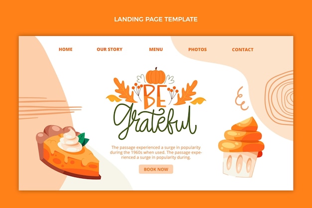 Modèle de page de destination de Thanksgiving plat dessiné à la main