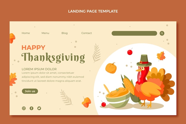 Modèle De Page De Destination De Thanksgiving Plat Dessiné à La Main