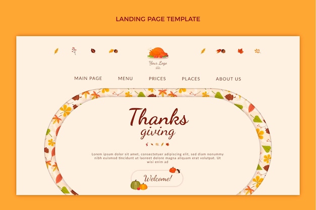 Vecteur gratuit modèle de page de destination de thanksgiving plat