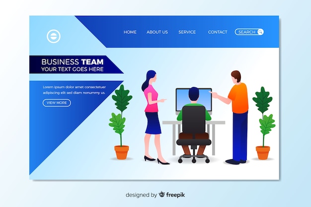 Vecteur gratuit modèle de page de destination de travail d'équipe commercial