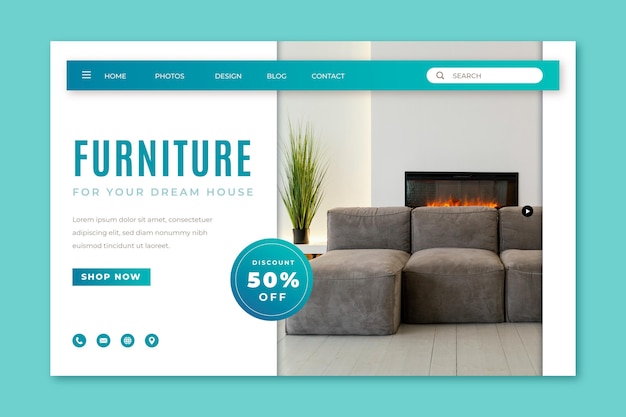 Vecteur gratuit modèle de page de destination de vente de meubles dégradés