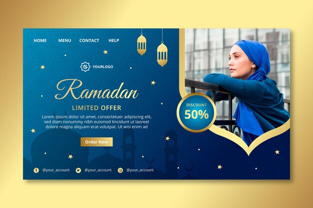 Vecteur gratuit modèle de page de destination de vente ramadan