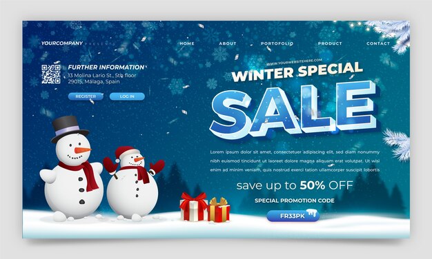 Modèle de page de destination de vente de saison d'hiver dégradé