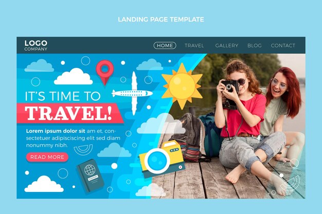Vecteur gratuit modèle de page de destination de voyage plat