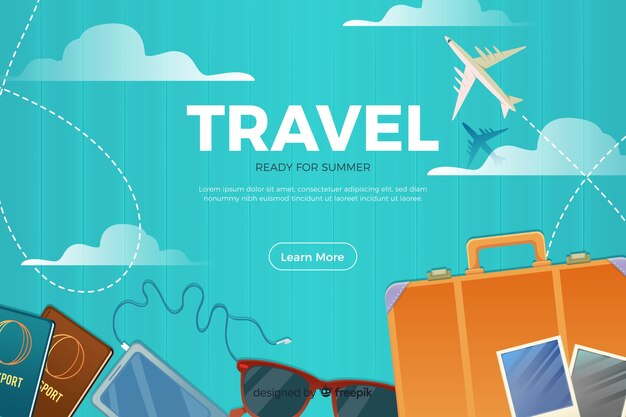 Modèle de page de destination de voyage à plat