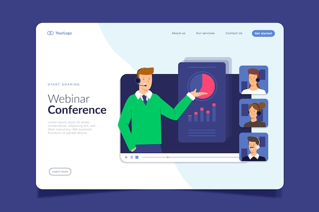 Vecteur gratuit modèle de page de destination de webinaire