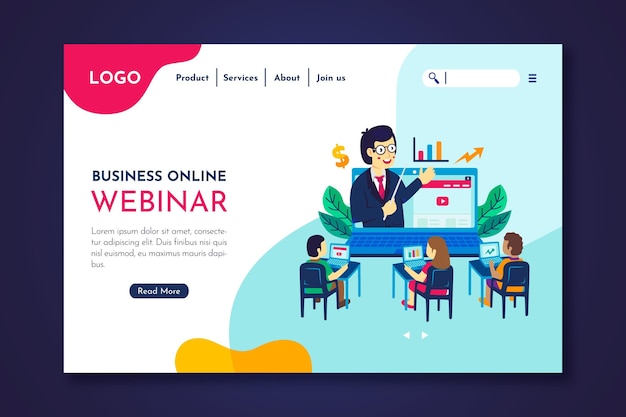 Vecteur gratuit modèle de page de destination de webinaire