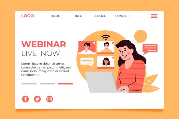 Vecteur gratuit modèle de page de destination de webinaire