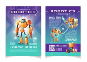 Modèle de pages de dessin animé flyer exposition technologies de la robotique et de l'intelligence artificielle.