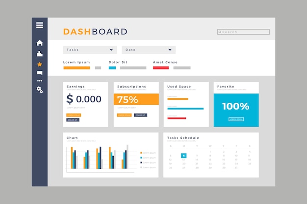 Vecteur gratuit modèle de panneau utilisateur de tableau de bord