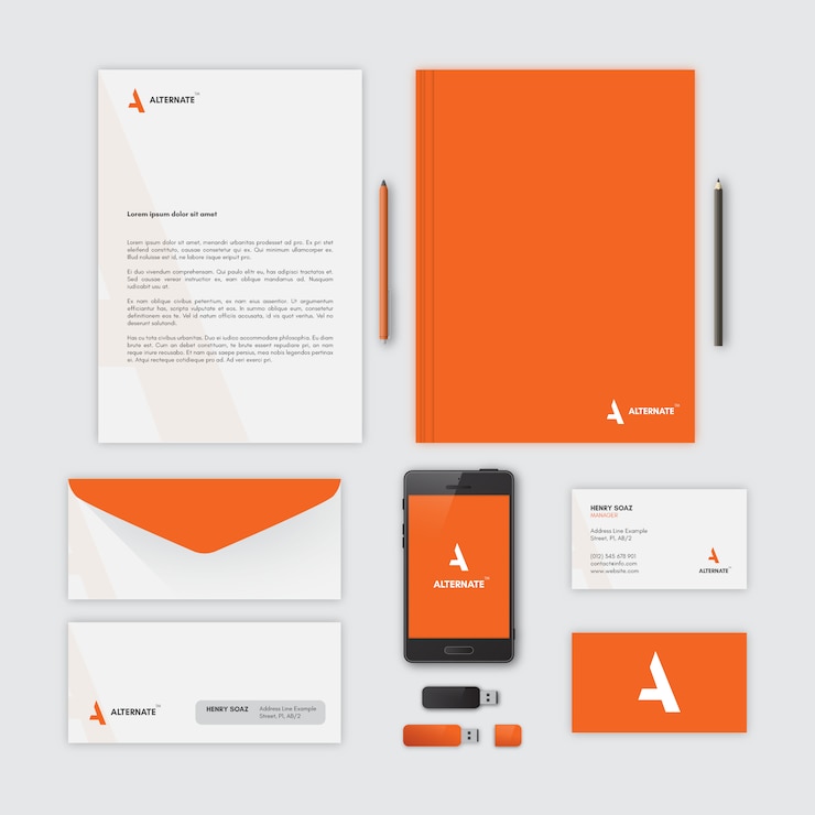 Vecteur gratuit modèle de papeterie d'entreprise d'orange