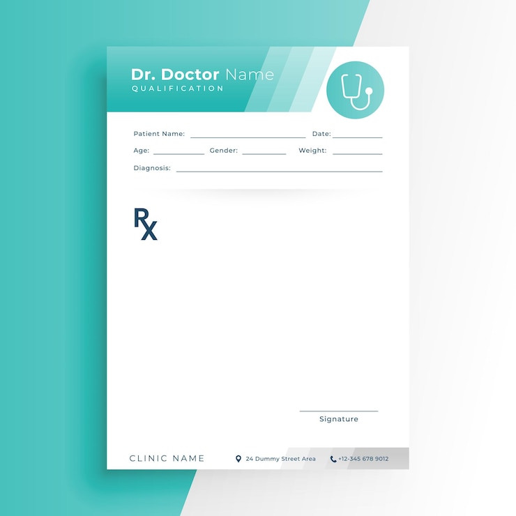 Vecteur gratuit modèle de papier de bloc-notes d'ordonnance médicale formel a4
